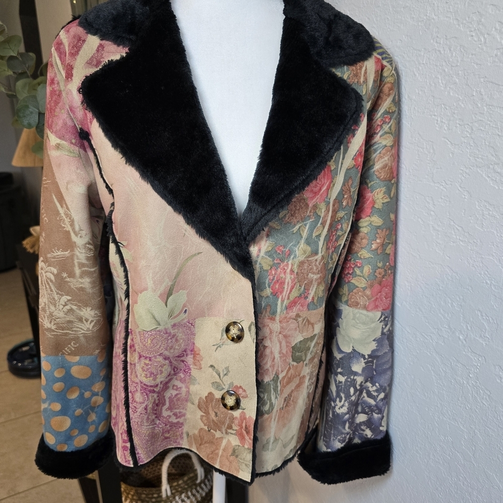 Weavz  Vintage Y2k Faux Suede Fur Multi Jacket North Style Boho S/M